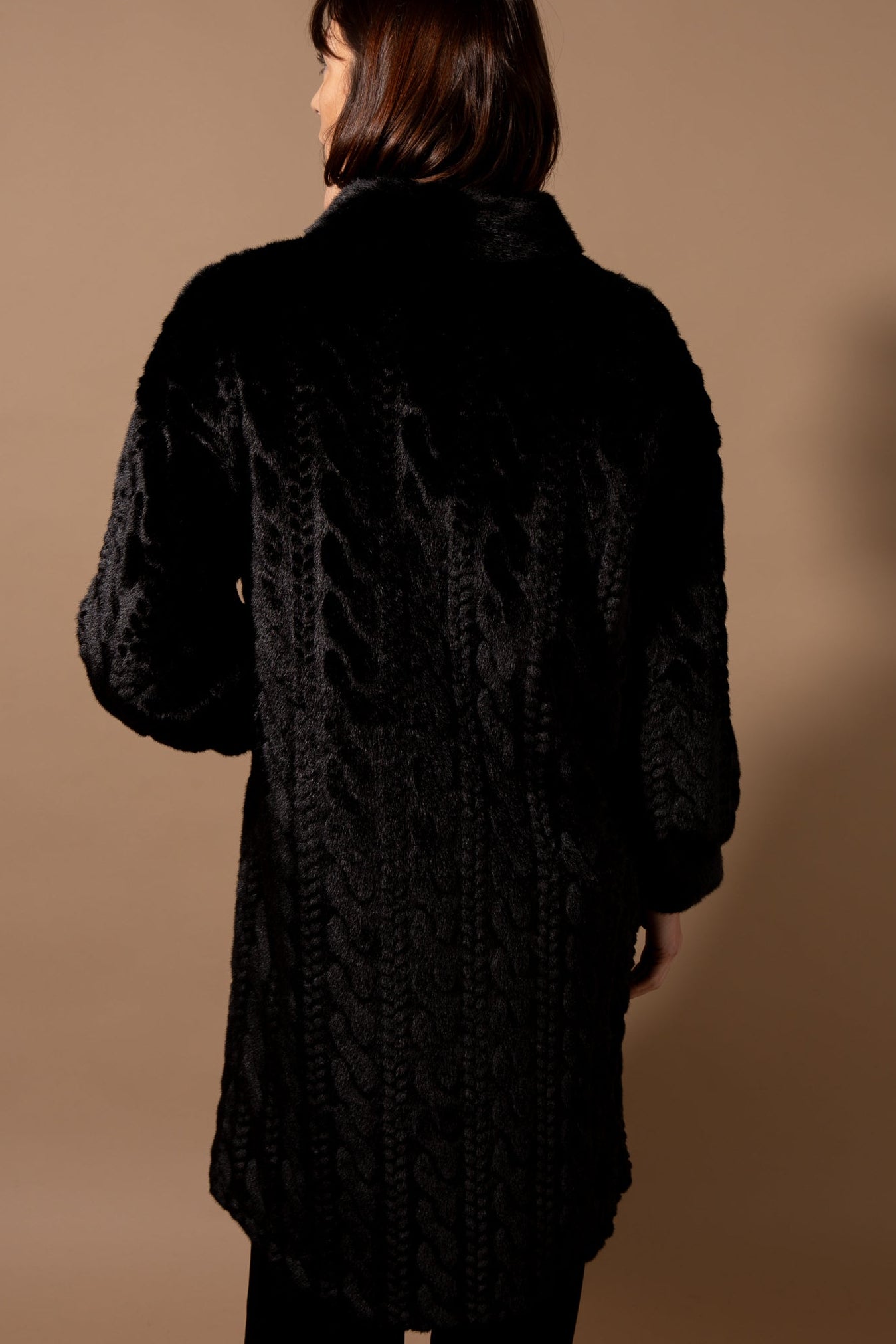 Cable Knit Faux Fur Long Coat