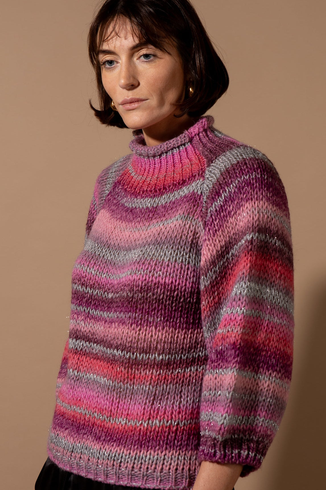 Shimmer High Neck Striped Jumper