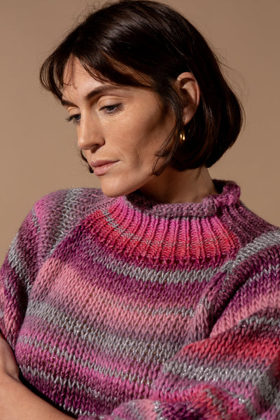 Shimmer High Neck Striped Jumper
