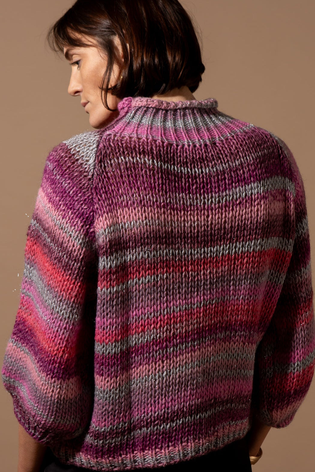 Shimmer High Neck Striped Jumper