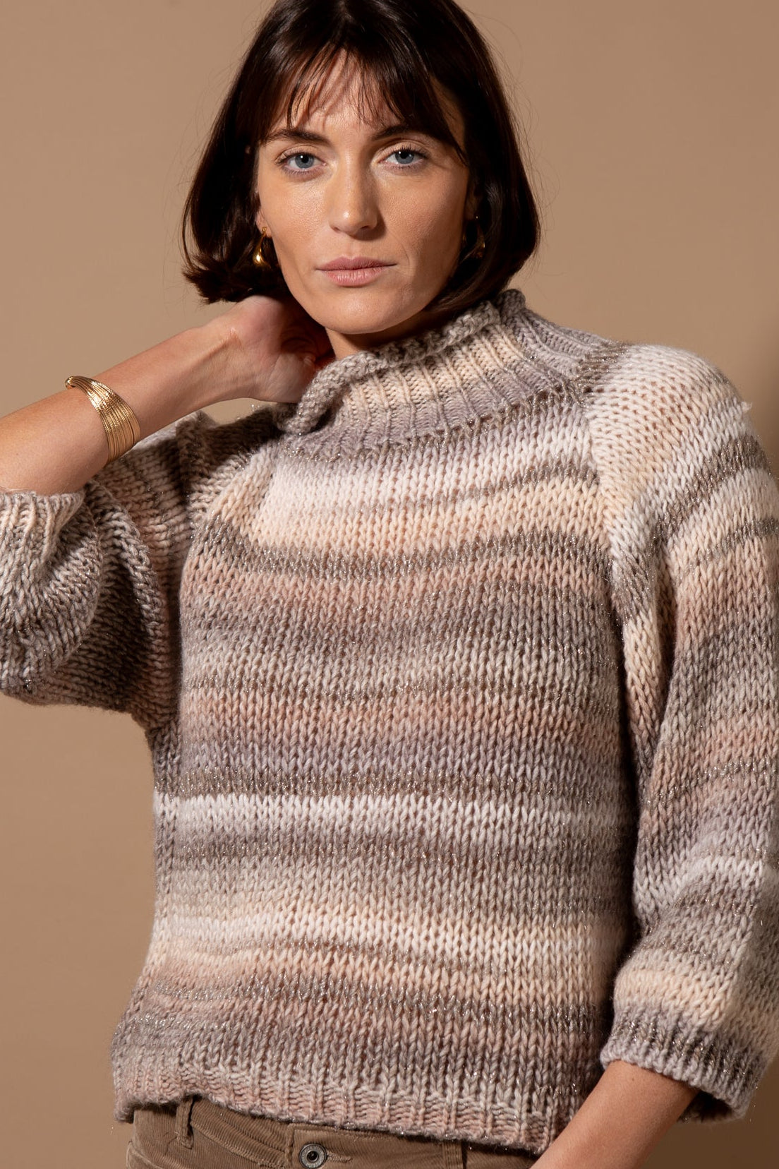 Shimmer High Neck Striped Jumper