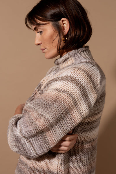 Shimmer High Neck Striped Jumper