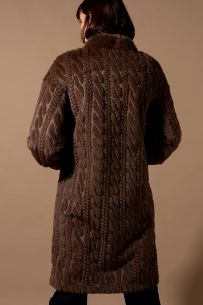 Cable Knit Faux Fur Long Coat