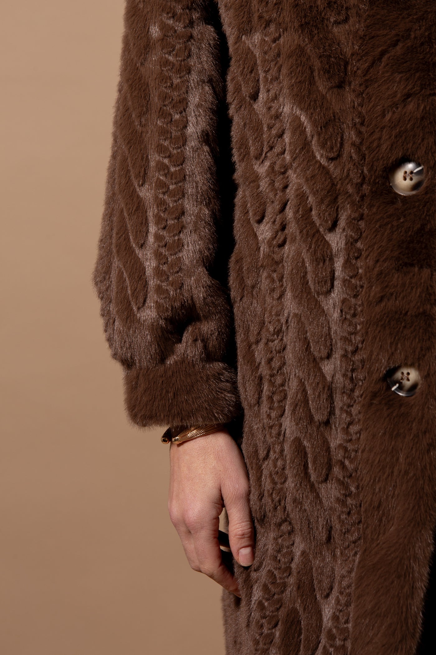 Cable Knit Faux Fur Long Coat