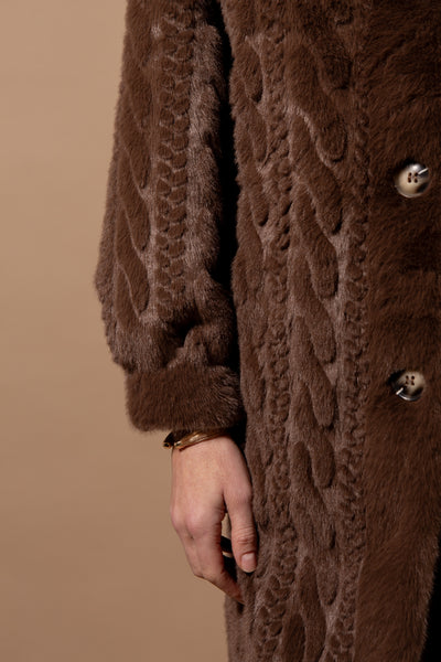 Cable Knit Faux Fur Long Coat