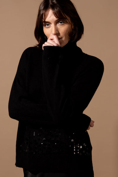 Roll Neck Sequin Front Jumper