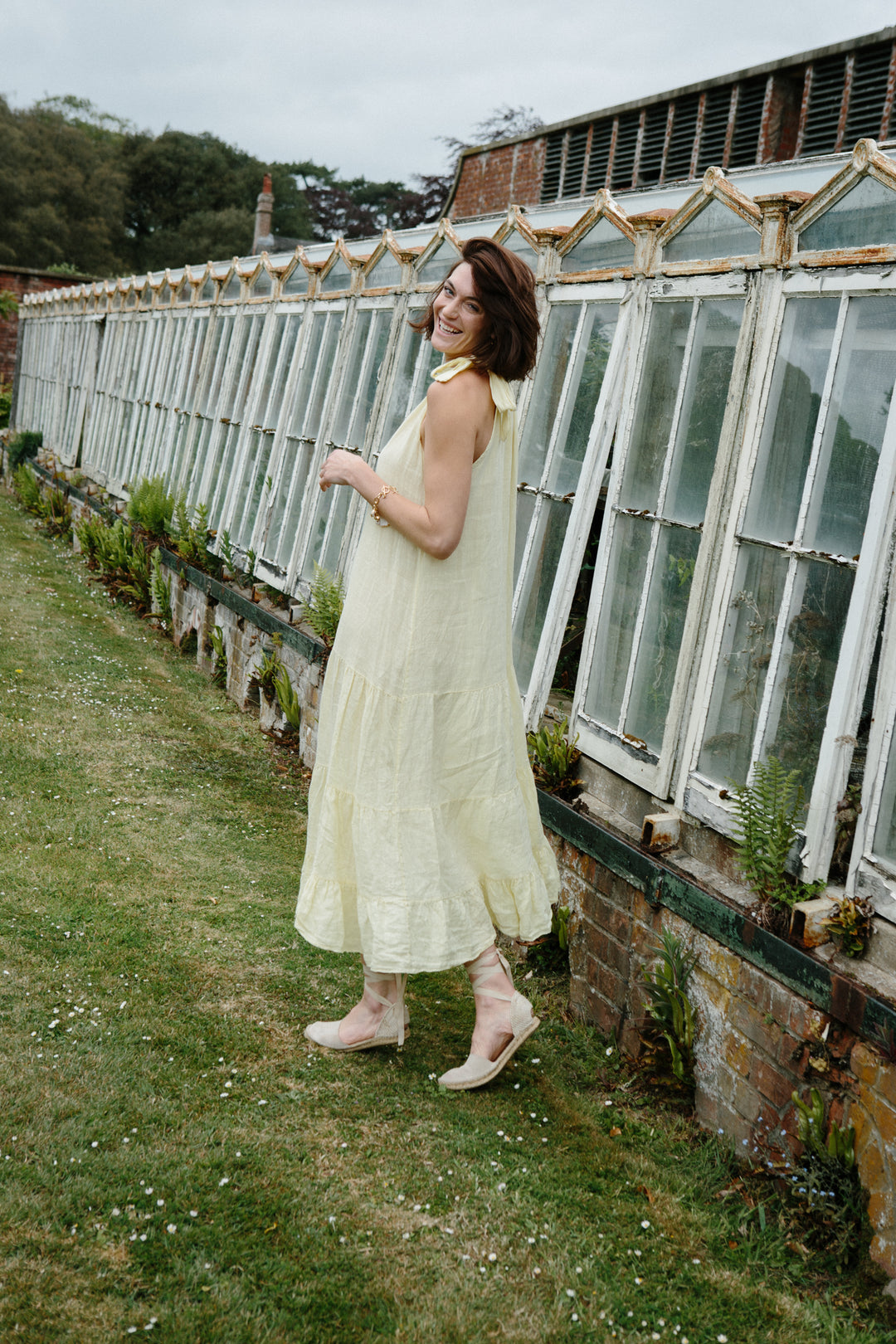 Linen Bow Neck Tiered Dress