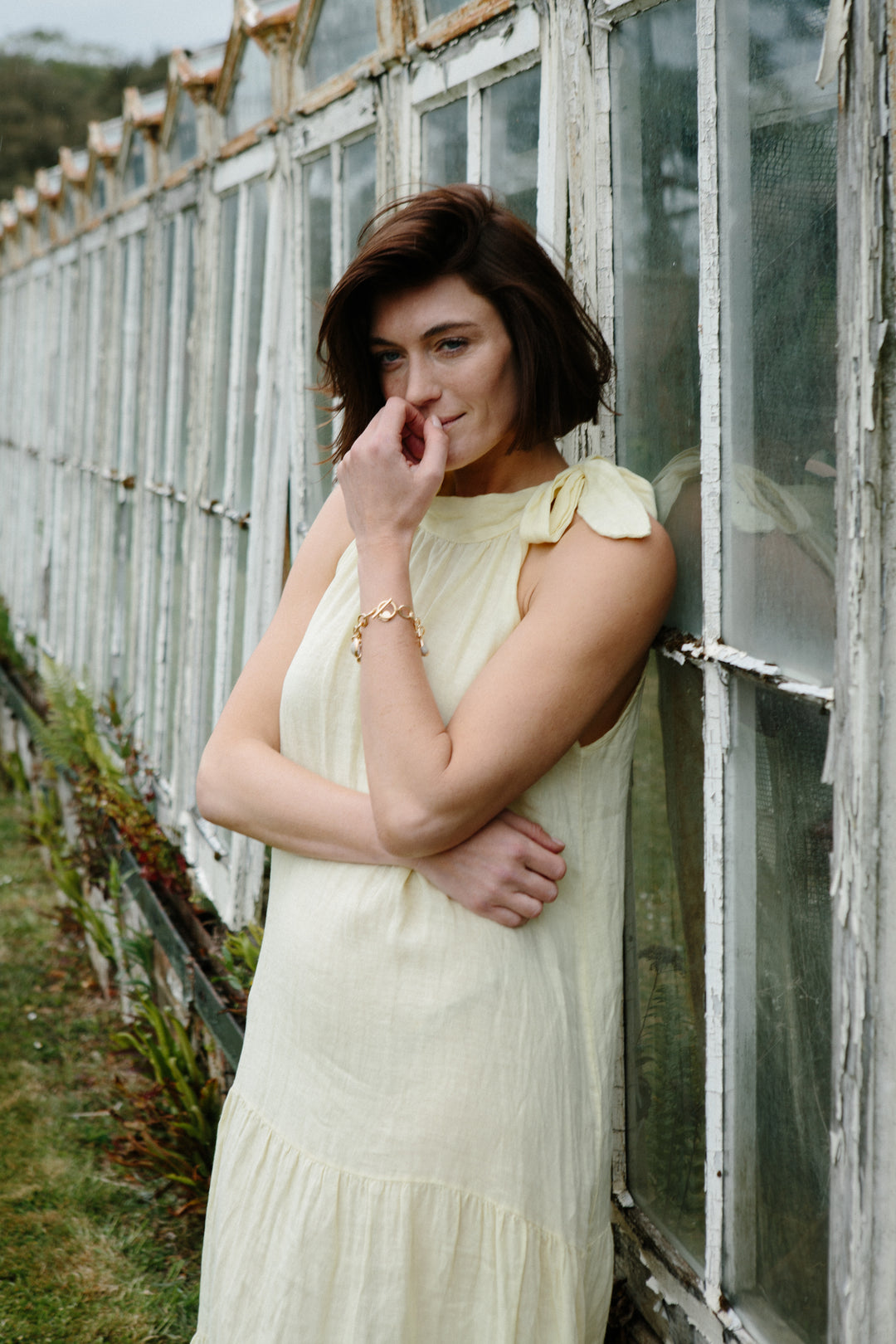 Linen Bow Neck Tiered Dress