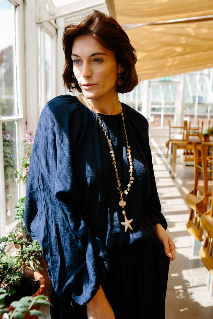 Crinkle Balloon Hem Blouse