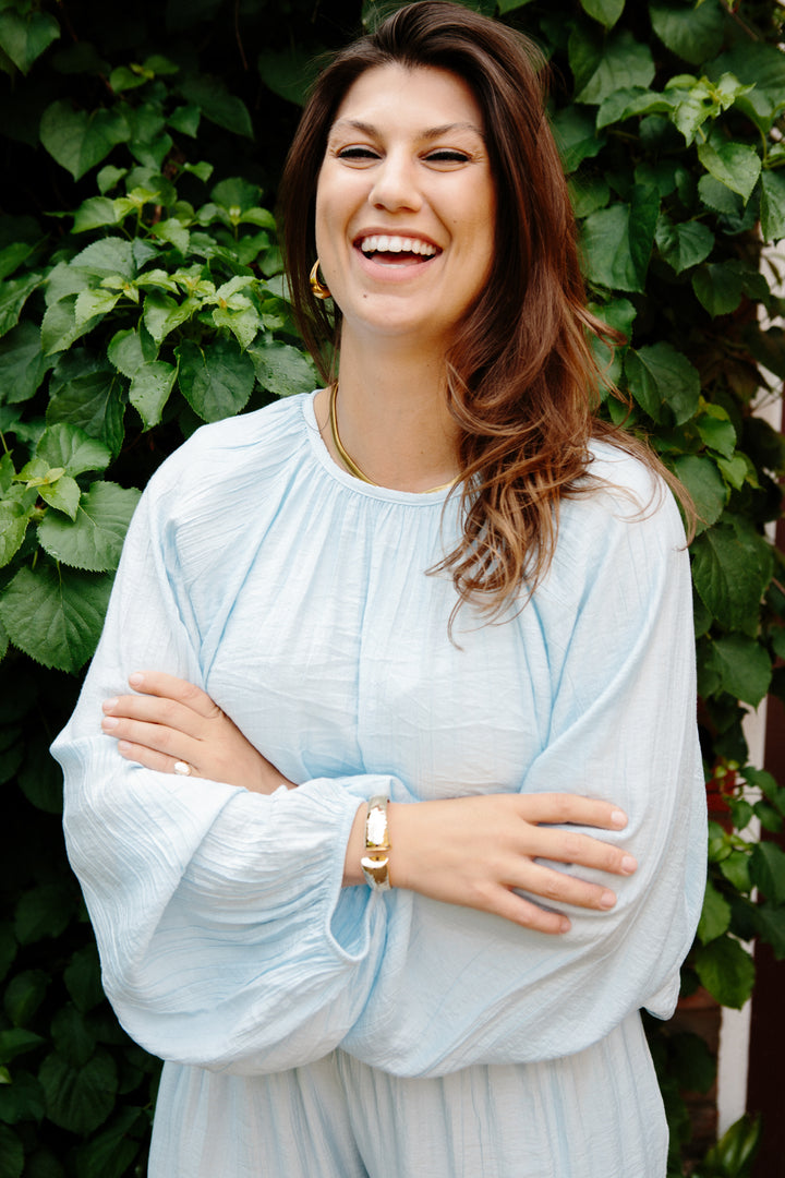 Crinkle Balloon Hem Blouse