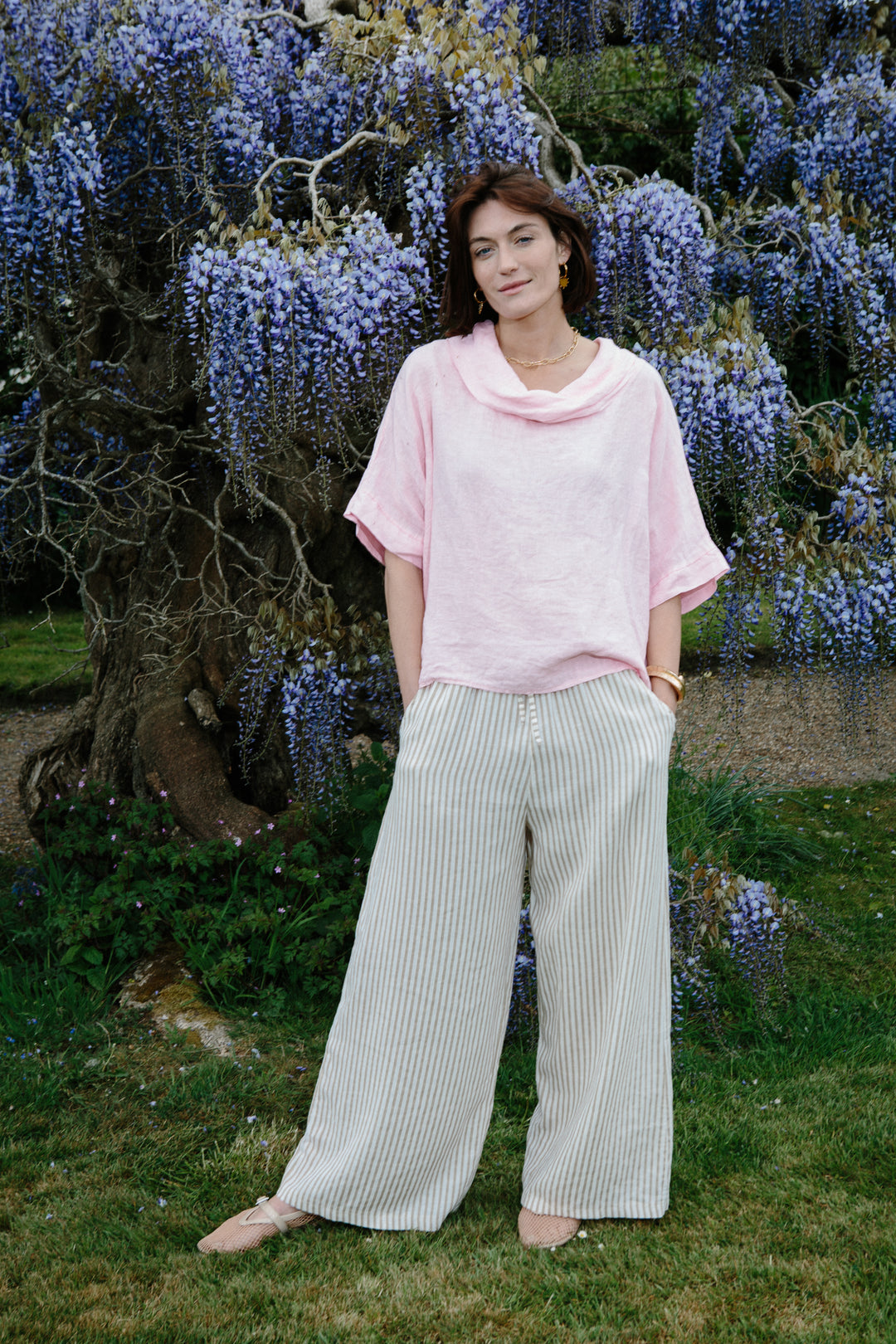 Linen Cowl Neck Shirt