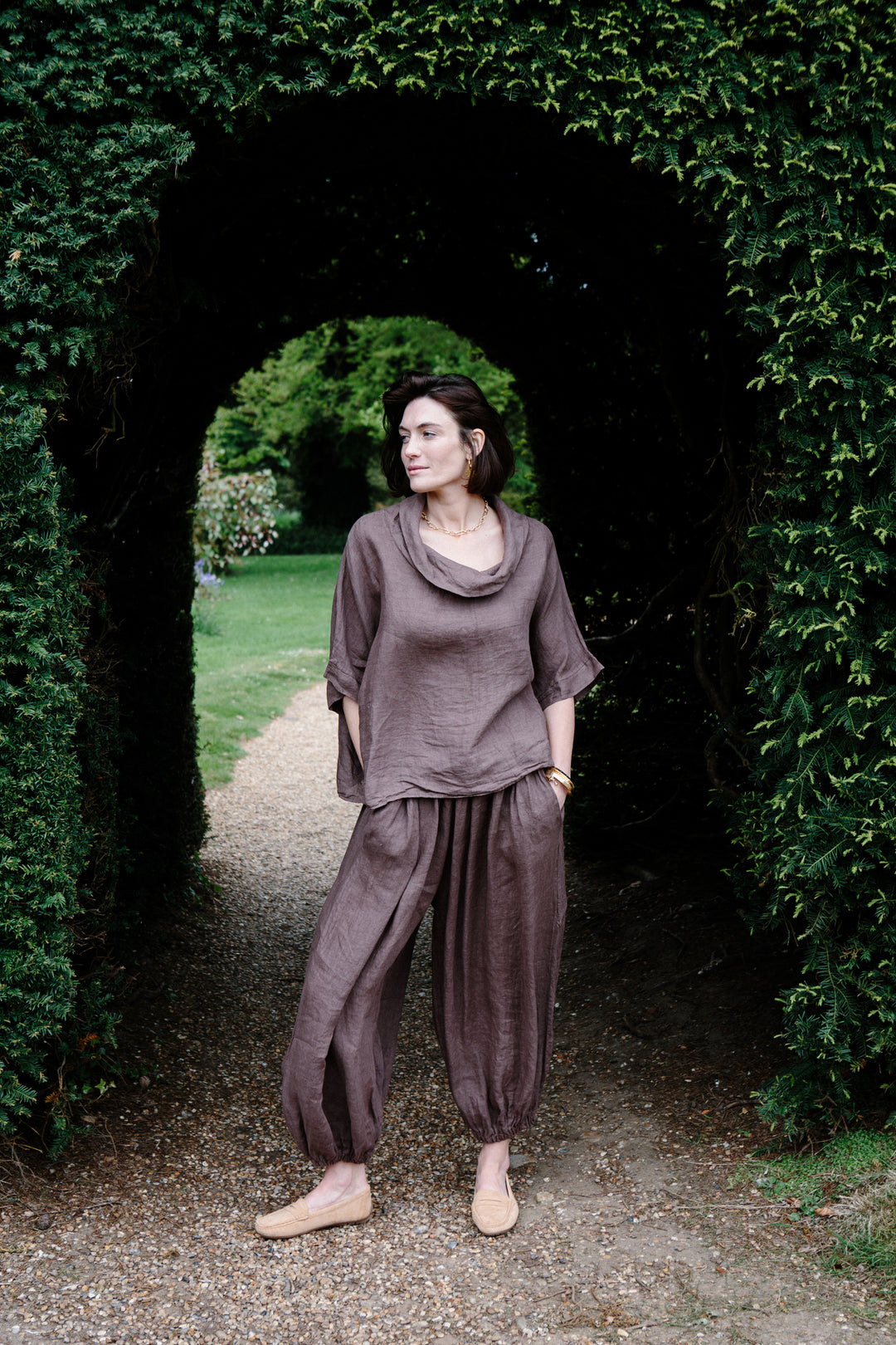 Linen Cowl Neck Shirt