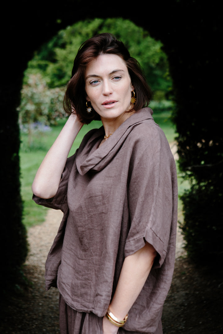 Linen Cowl Neck Shirt