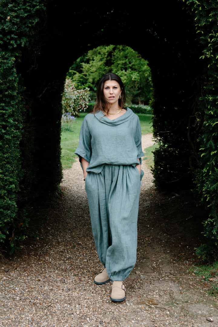 Linen Cowl Neck Shirt