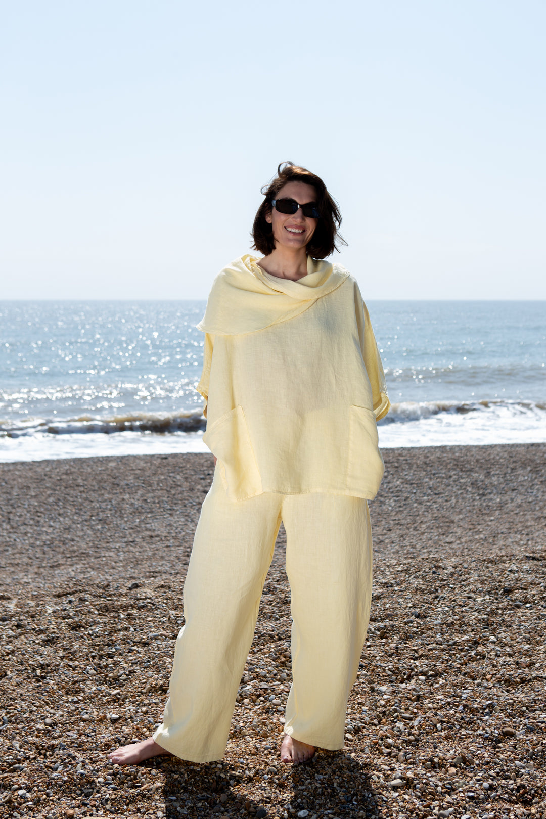 Linen Cowl Neck Two Pocket Shirt