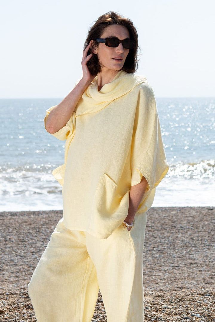 Linen Cowl Neck Two Pocket Shirt