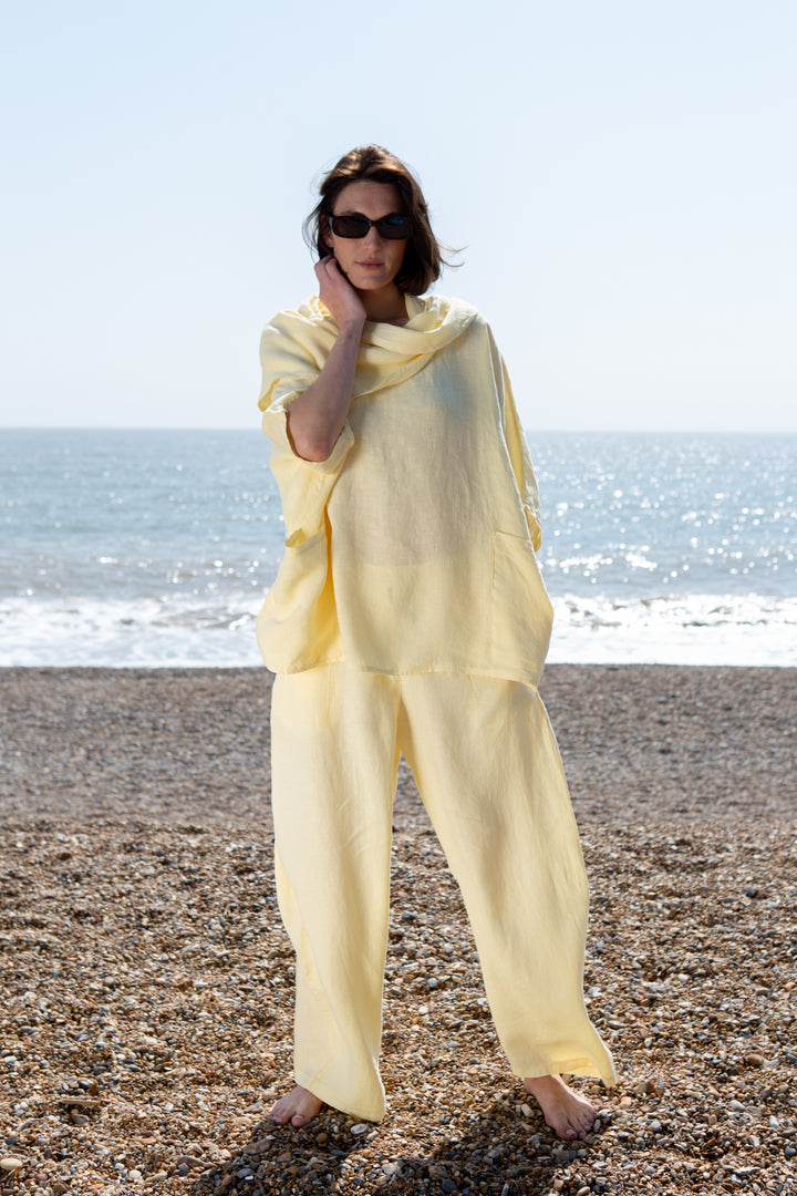 Linen Cowl Neck Two Pocket Shirt
