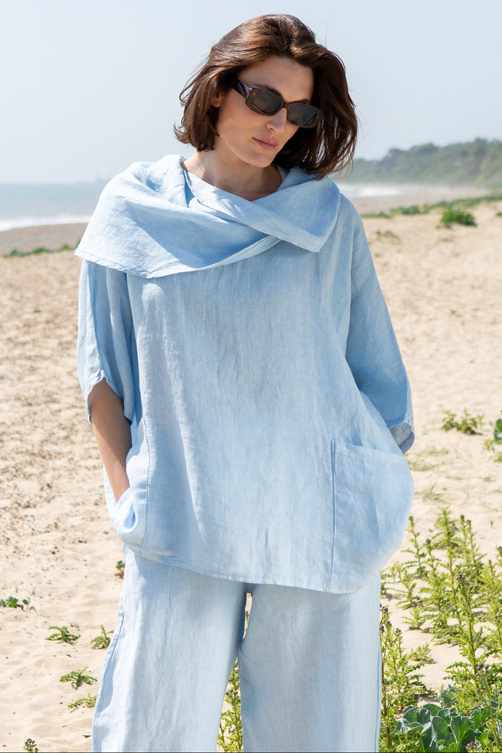 Linen Cowl Neck Two Pocket Shirt