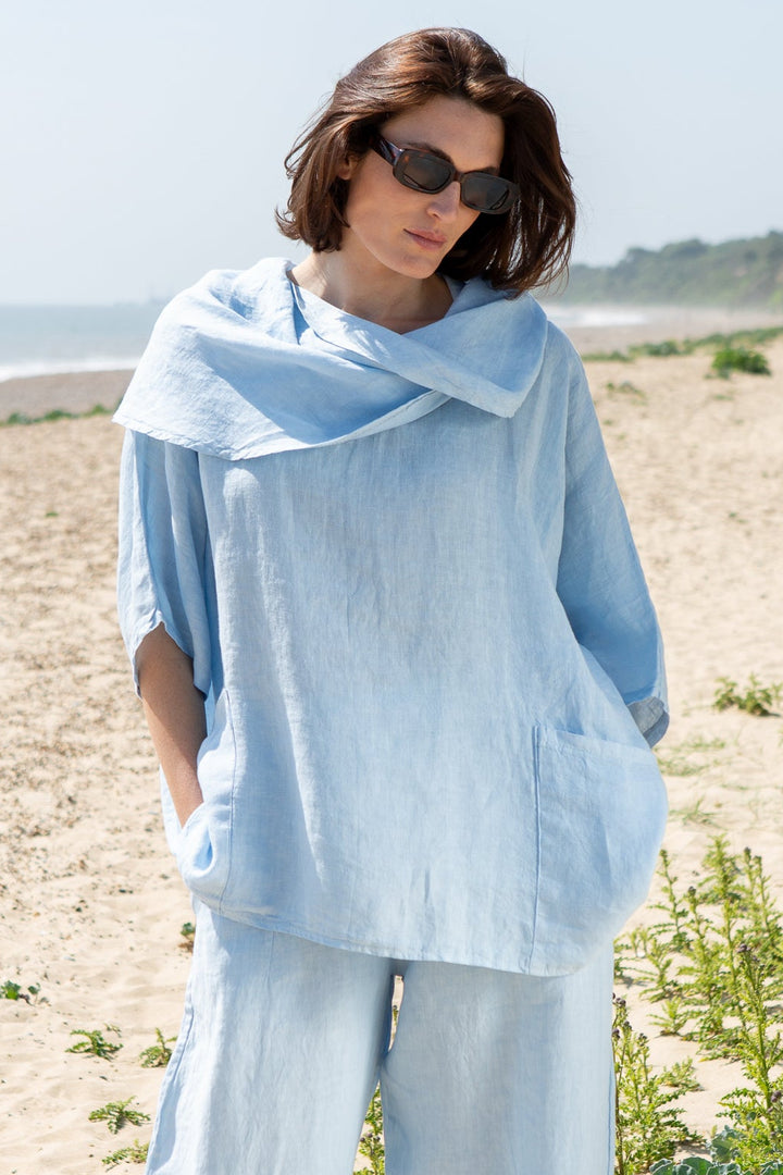 Linen Cowl Neck Two Pocket Shirt