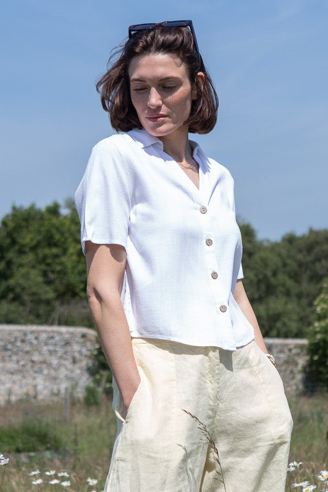 Linen Mix Short Sleeve Boxy Shirt