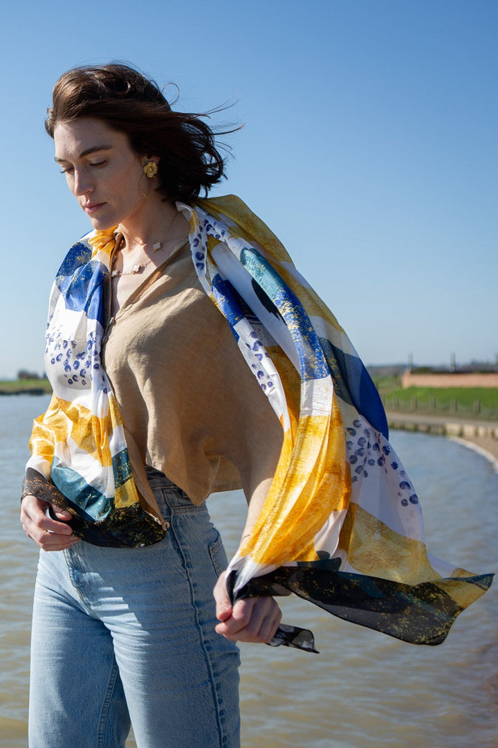 Abstract Waves Silk Scarf