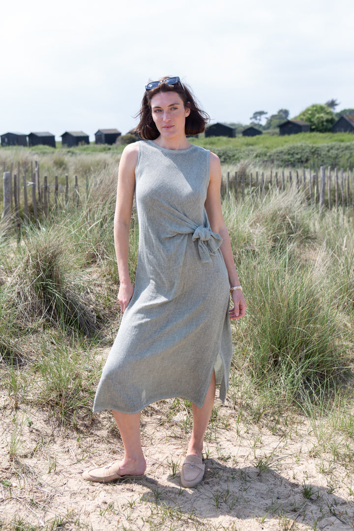Linen Blend Tie Waist Dress