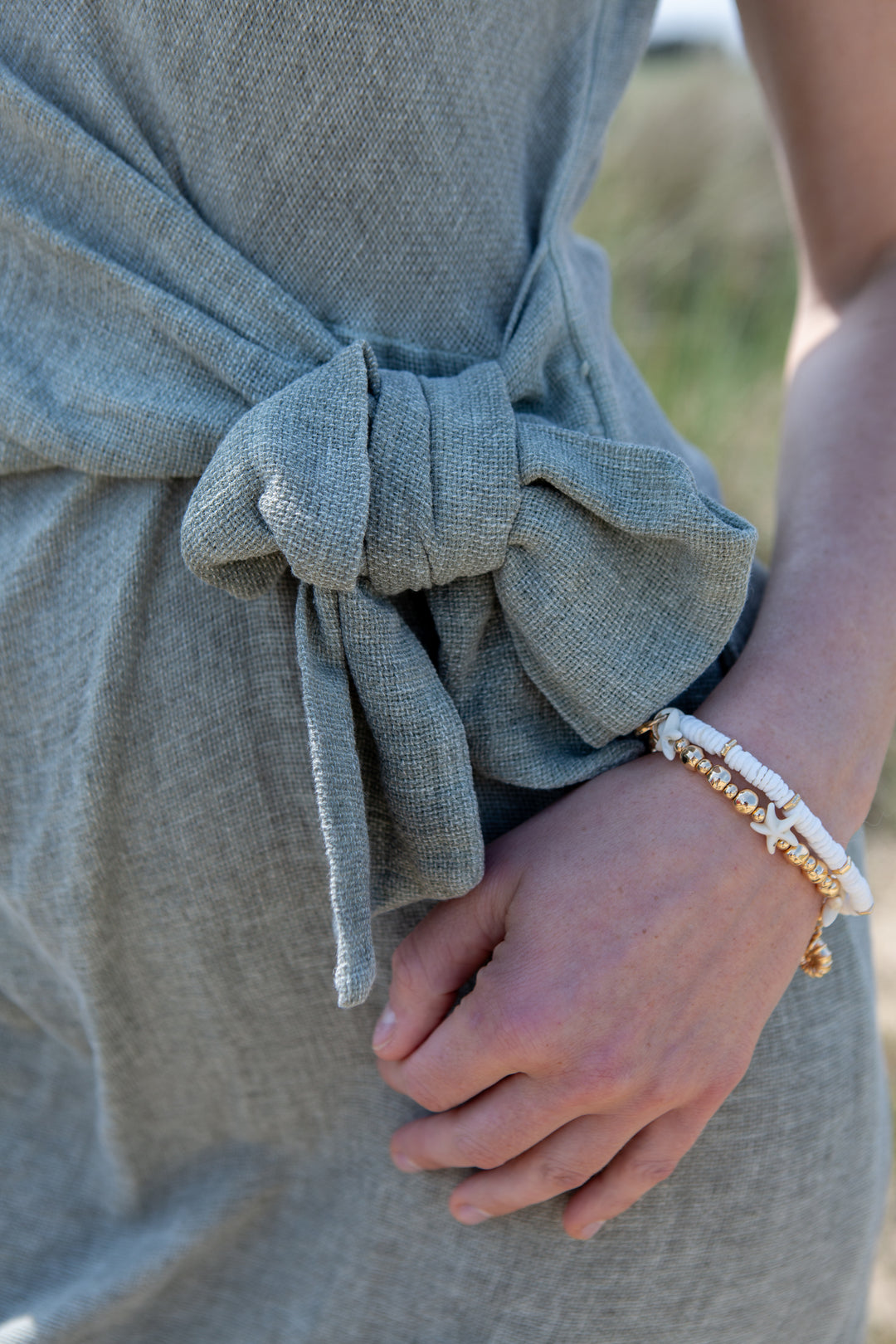 Linen Blend Tie Waist Dress