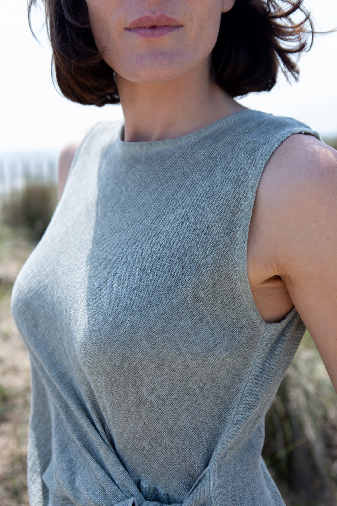 Linen Blend Tie Waist Dress