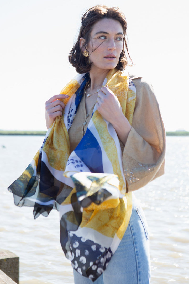 Abstract Waves Silk Scarf