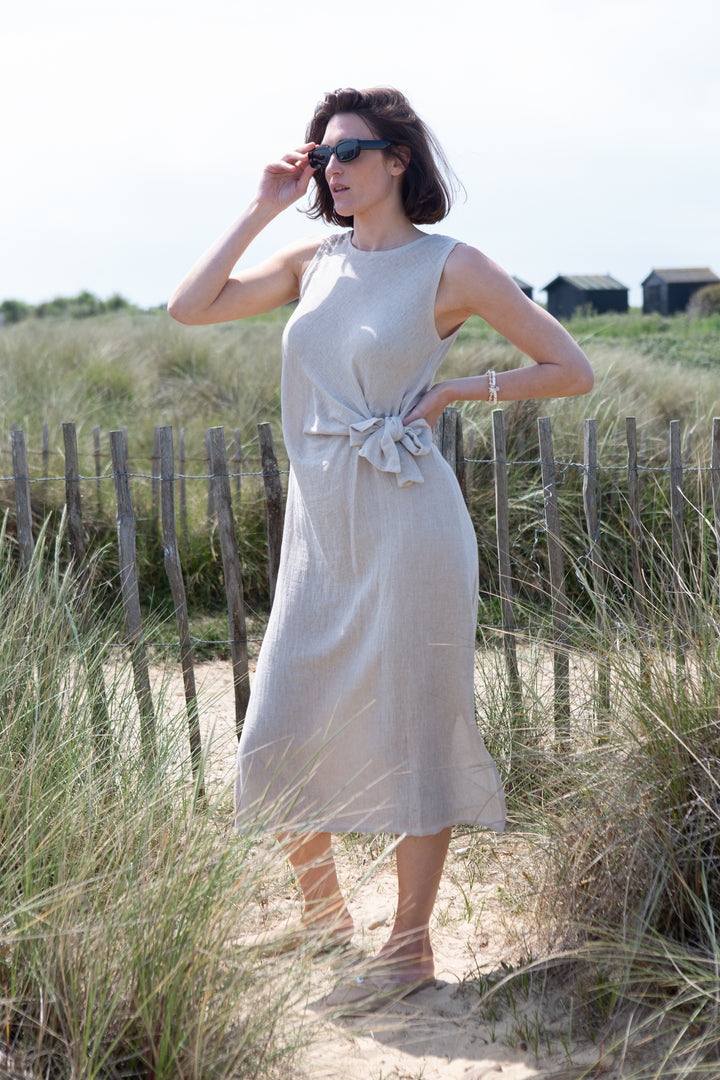 Linen Blend Tie Waist Dress