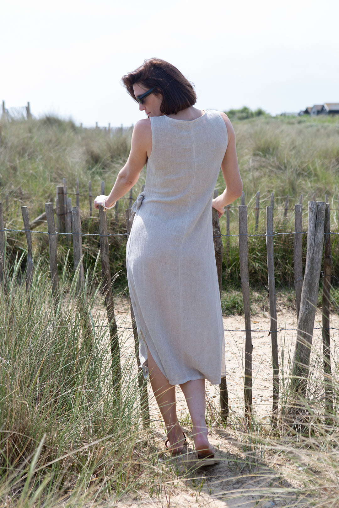 Linen Blend Tie Waist Dress
