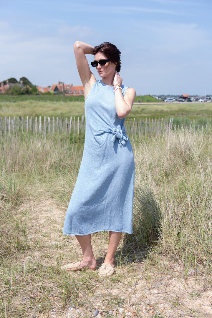 Linen Blend Tie Waist Dress