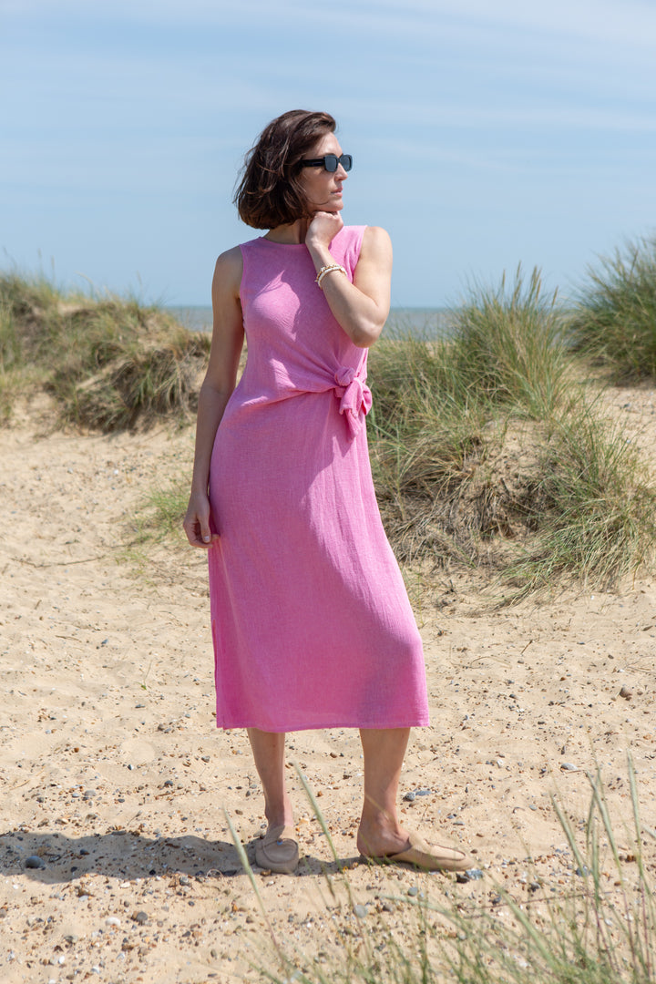 Linen Blend Tie Waist Dress