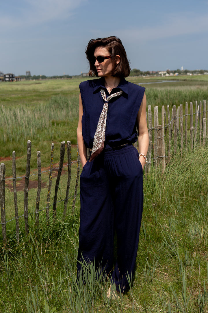 Cinched Waist Shirt with Paisley Scarf