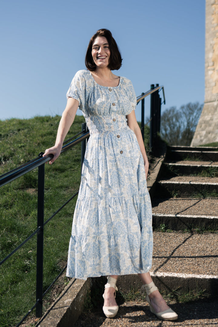Button Front Puff Sleeve Dress