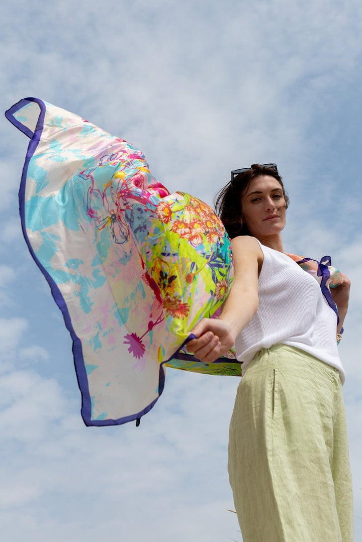 Neon Bloom Silk Scarf