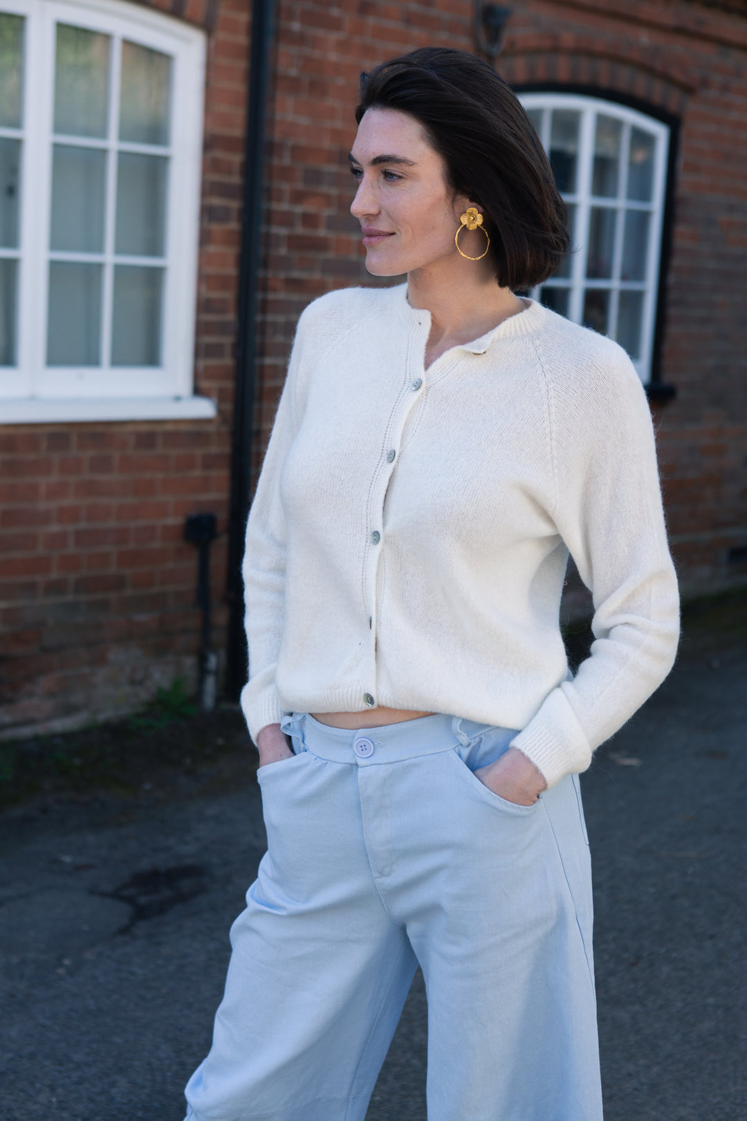 Alpaca Blend Crew Neck Cardigan