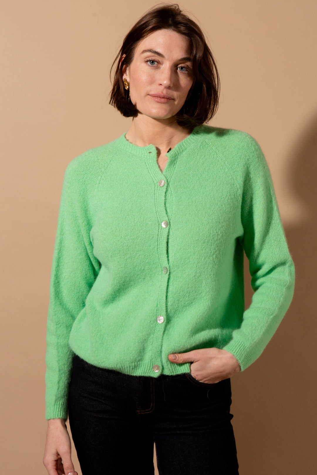 Alpaca Blend Crew Neck Cardigan