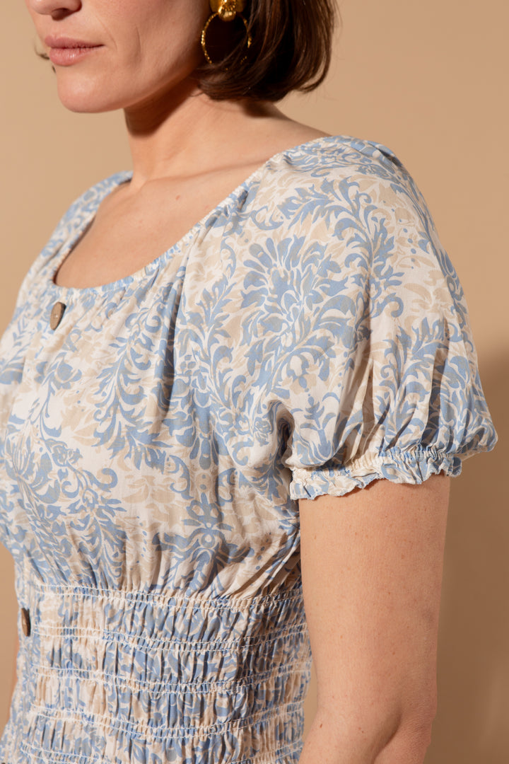 Button Front Puff Sleeve Dress