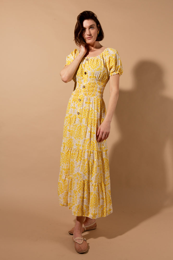 Button Front Puff Sleeve Dress