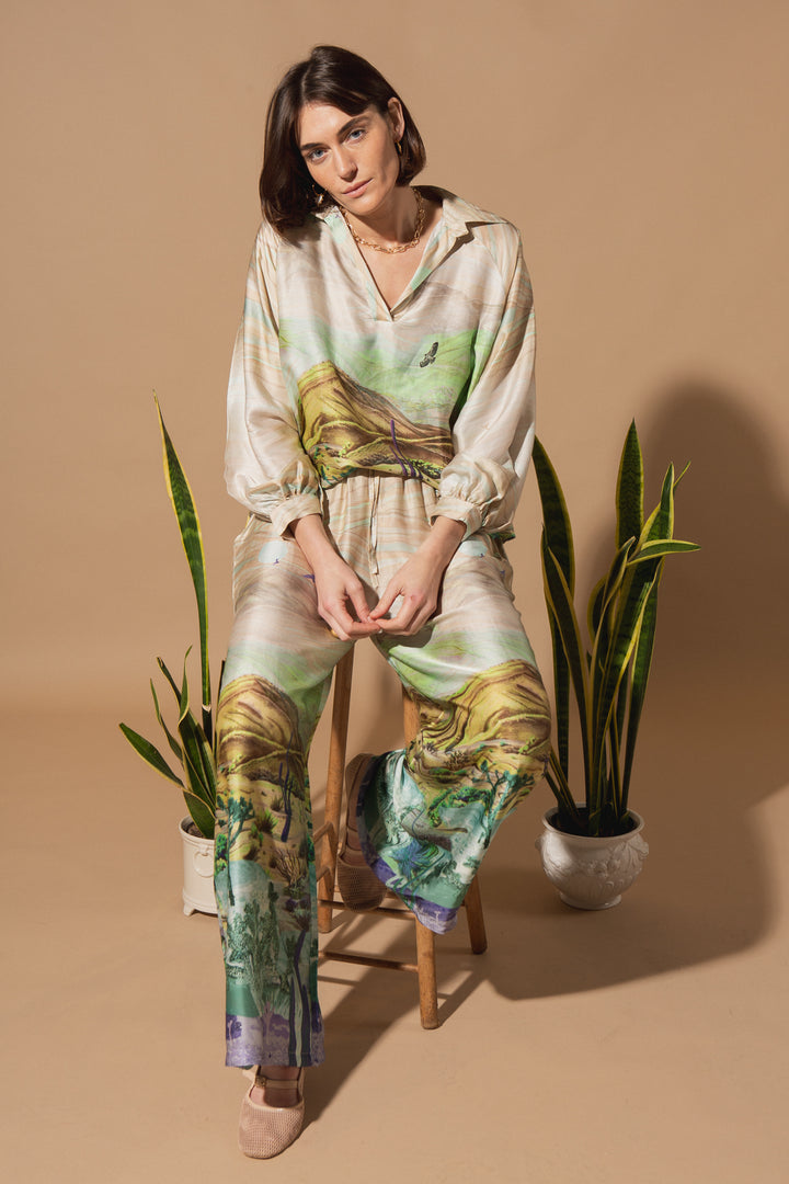 Cactus Print Silk Top