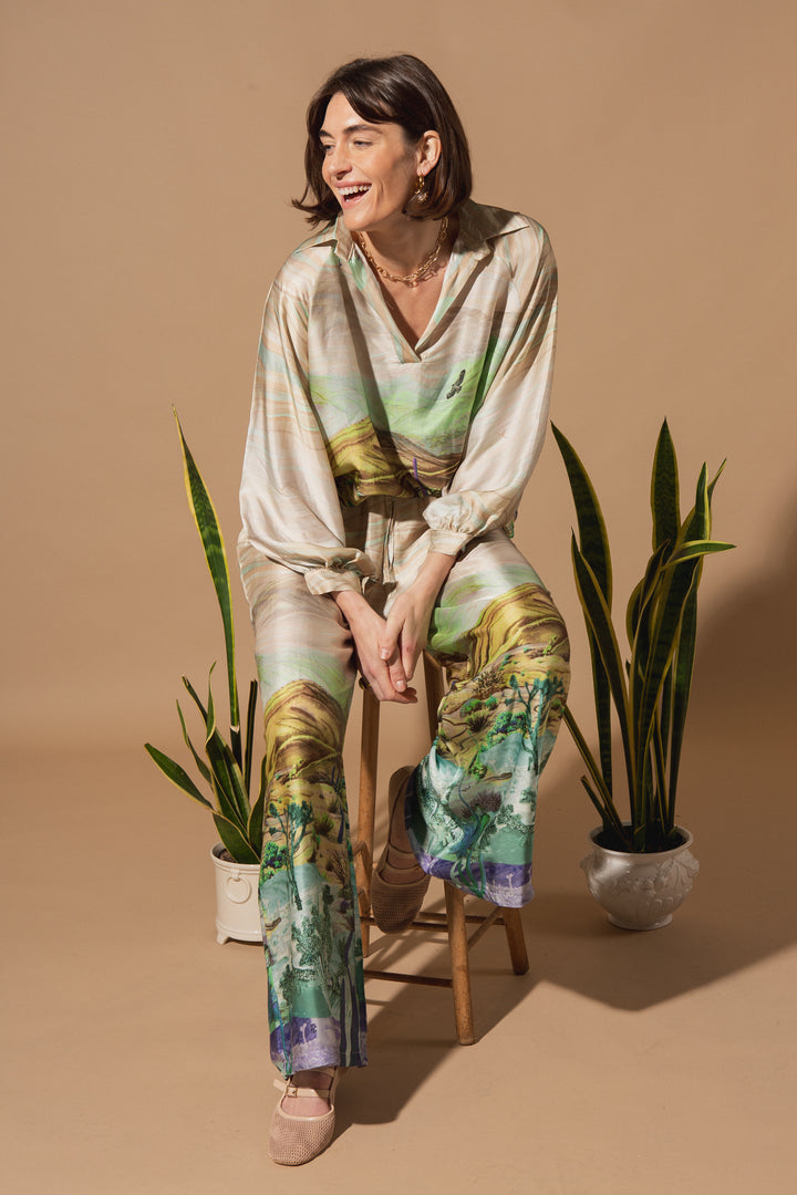 Cactus Print Silk Trousers