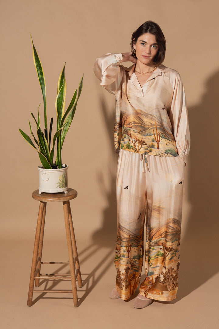 Cactus Print Silk Trousers