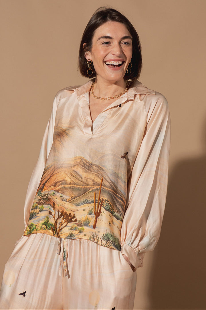 Cactus Print Silk Top