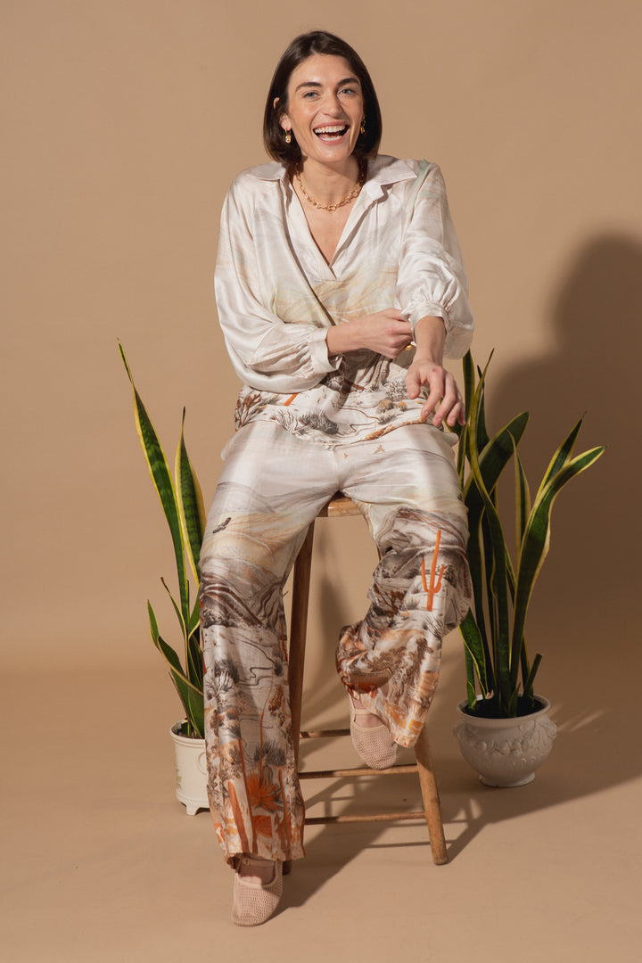 Cactus Print Silk Trousers