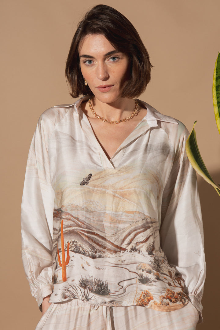 Cactus Print Silk Top