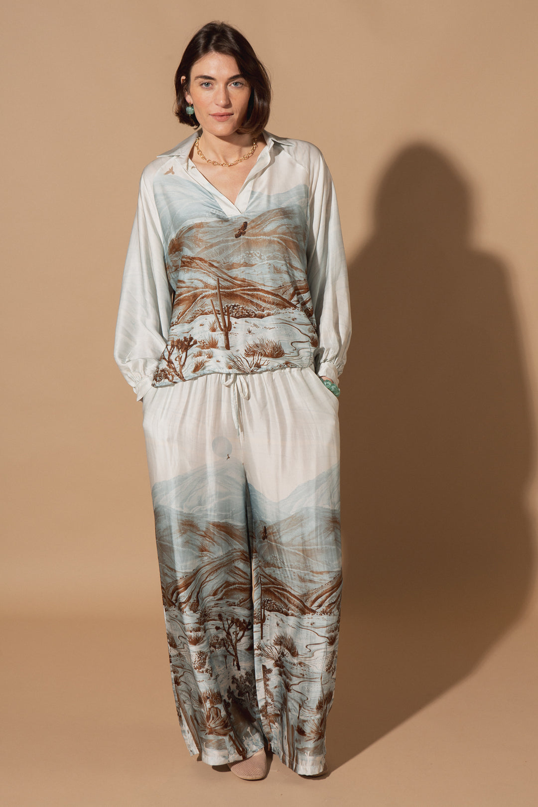 Cactus Print Silk Top