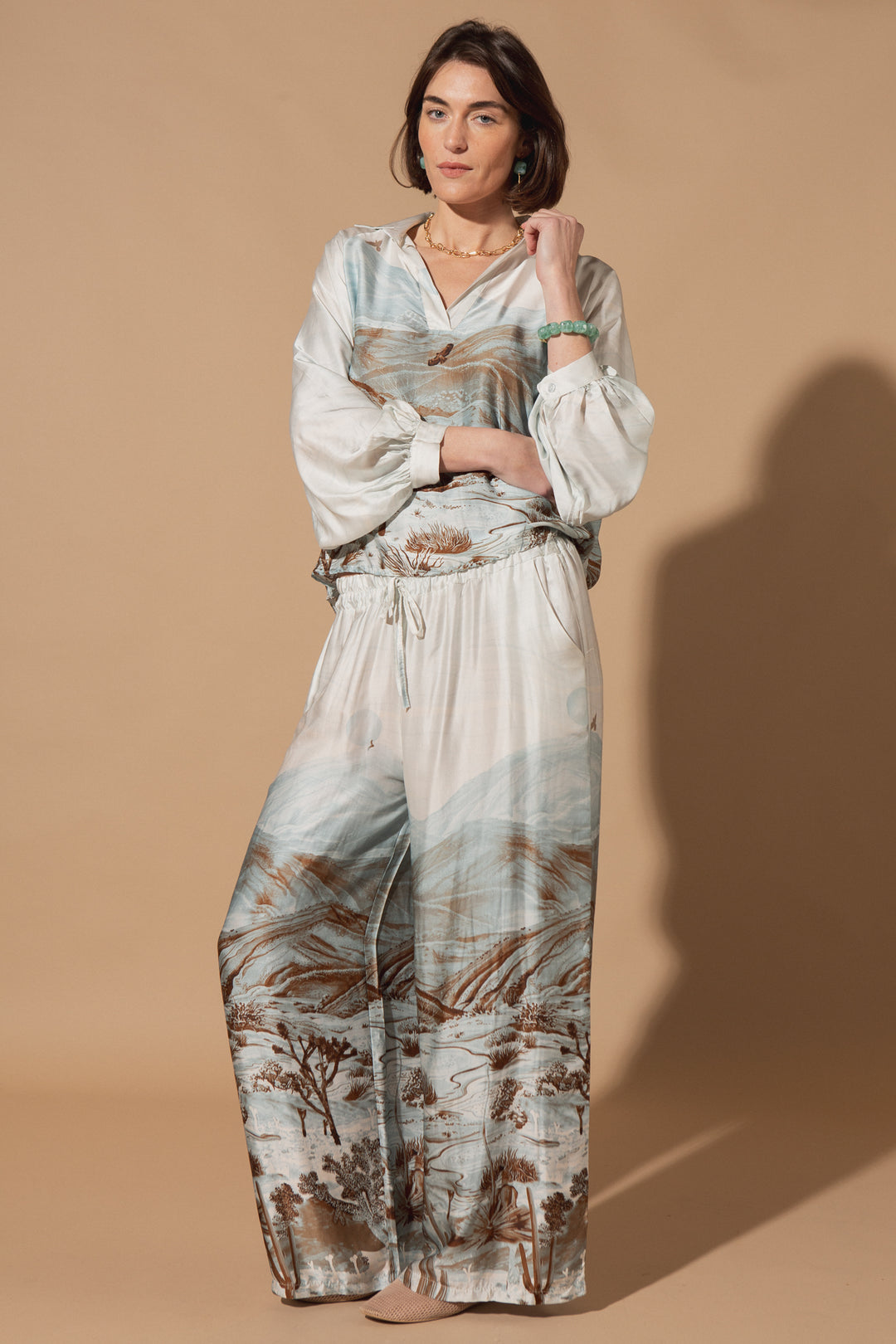 Cactus Print Silk Trousers