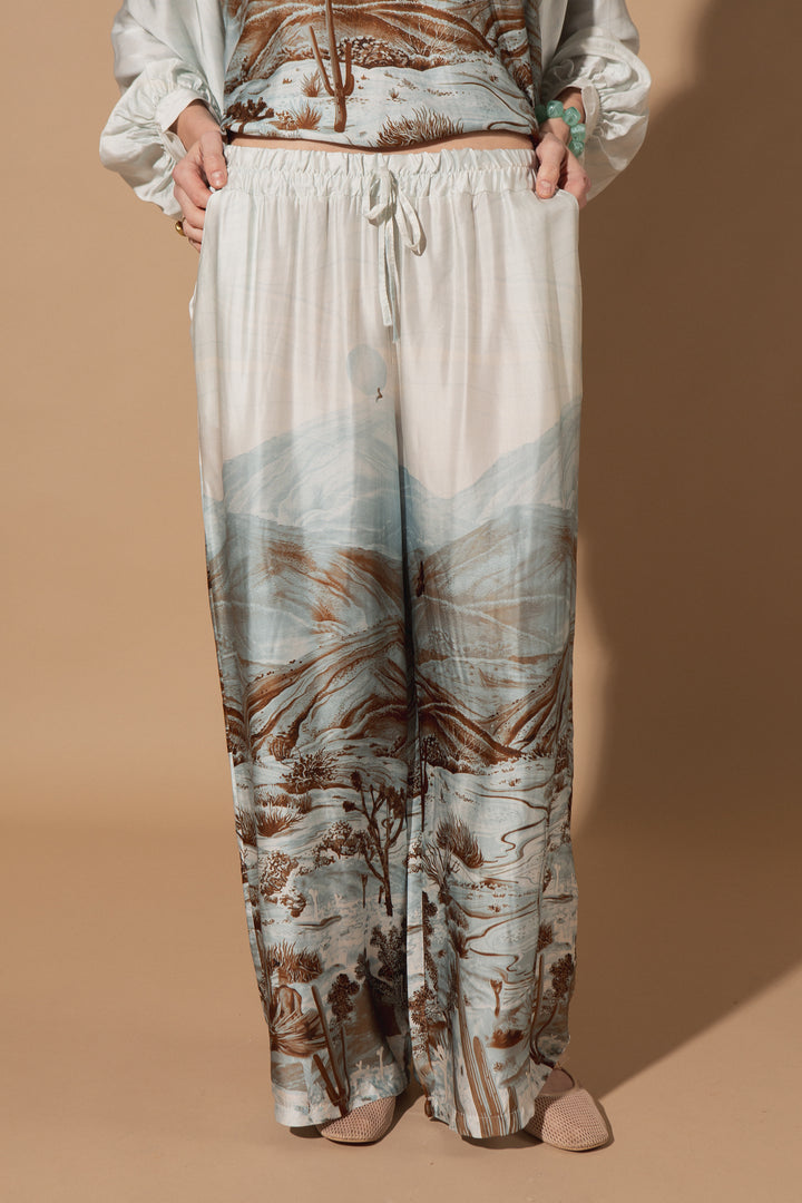 Cactus Print Silk Trousers