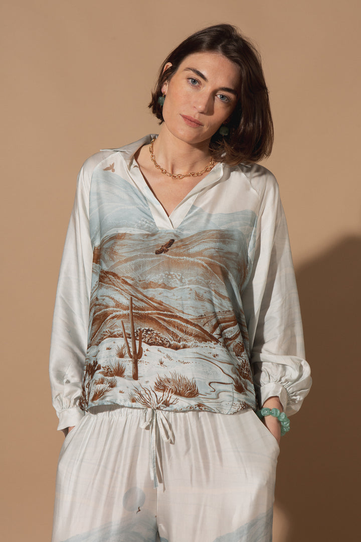 Cactus Print Silk Top